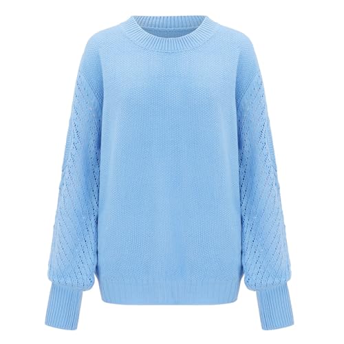 Strickpullover Damen Frauen Herbst Und Winter Casual Verdickte Und Warme Einfarbig Externe Gestrickte Pullover Sweater Pulli Lose Grobstrick Casual mit Zopfmuster (Sky Blue, XL) von Uikceten