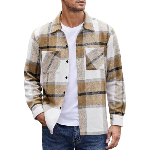 Uikceten Herren Stoffmantel Herbst Warm Plaid Mantel Verdickt Hemd Einreiher Mode männer Casual Jacke Kinder Fleecejacke Mädchen Football Jacken Kurze (Khaki, XL) von Uikceten