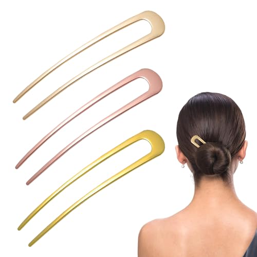 3 Stück French Pin Haarnadeln Groß Haarnadel U-Förmige Haarnadel French 2 Zinken Haarknoten Stifte für Damen Haarspangen Mädchen Frisur Zubehör Haarnadel Frisurenhilfe Gold Silber Roségold von Uirheurd