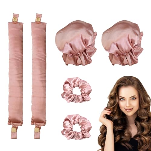 Uirheurd Heatless Curls,2 Sätze Rosa Overnight Curls locken ohne hitze heatless curls band Haare Locken Lockenwickler DIY Styling für Langes Mittleres Haar Damen Mädchen von Uirheurd