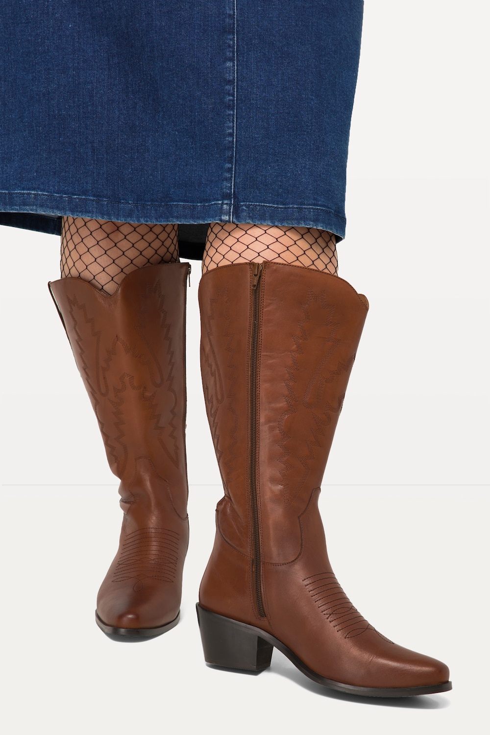Große Größen Leder-Cowboystiefel, Damen, braun, Größe: 40, Polyester/Leder, Ulla Popken Große Größen Leder-Cowboystiefel, Damen, braun, Größe: 40, Polyester/Leder, Ulla Popken von Ulla Popken