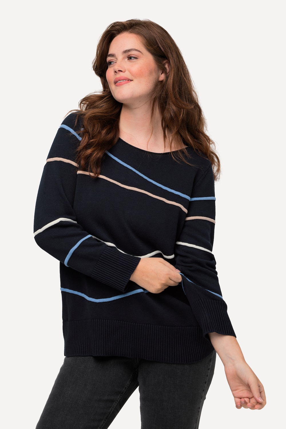 Große Größen Pullover, Damen, blau, Größe: 42/44, Baumwolle, Ulla Popken von Ulla Popken