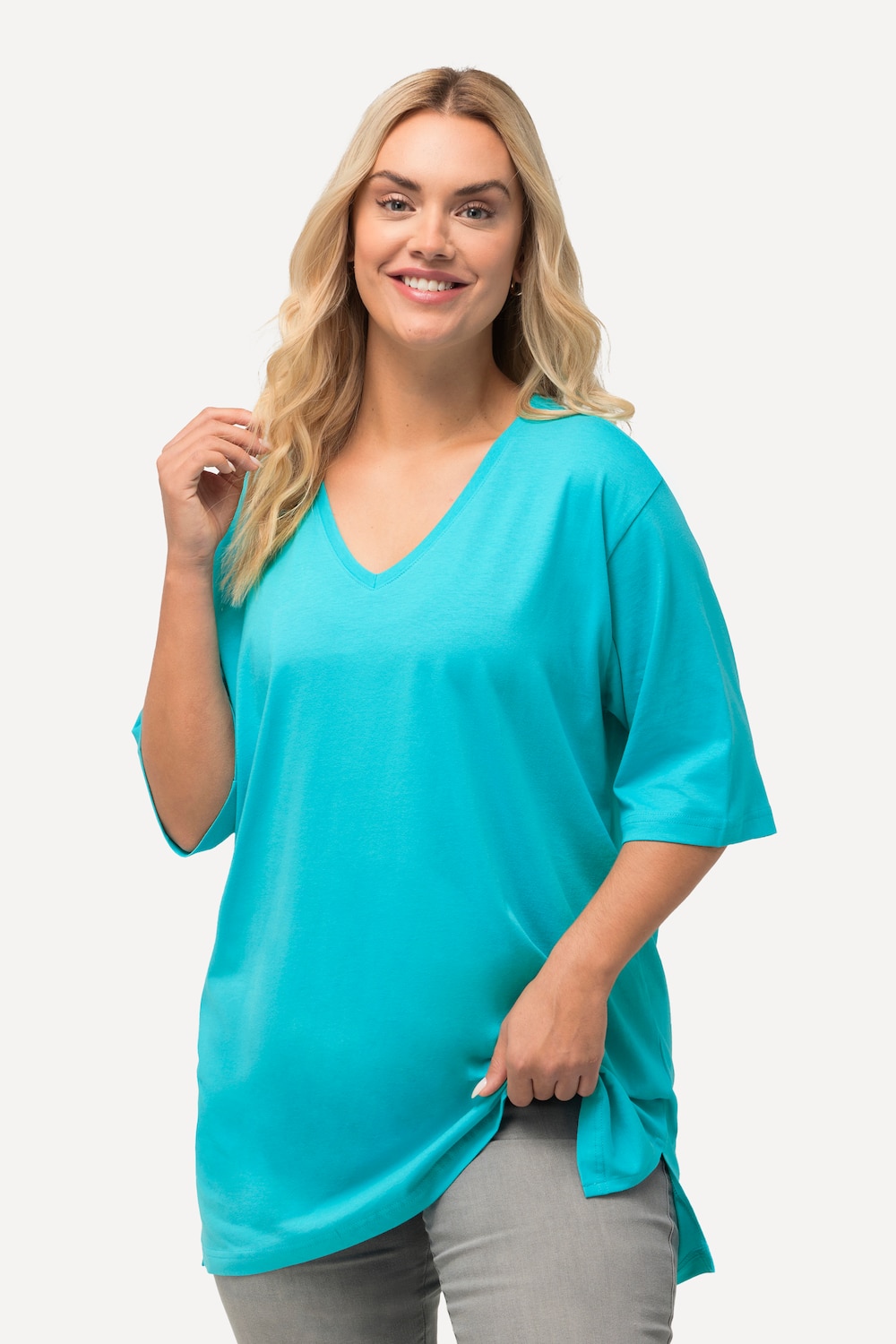 Große Größen T-Shirt, Damen, türkis, Größe: 50/52, Baumwolle/Viskose, Ulla Popken von Ulla Popken