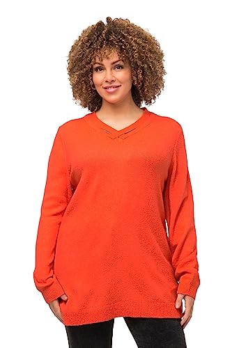 Ulla Popken Damen, Zierband, V-Ausschnitt, Langarm Pullover, gebranntes orange, 46-48 von Ulla Popken