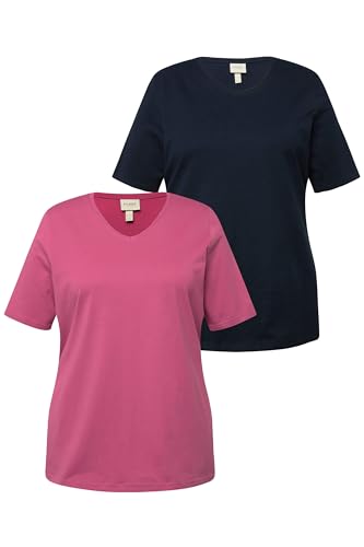 Ulla Popken Damen, 2er-Pack, V-Ausschnitt, Halbarm, Biobaumwolle T-Shirt, Lila, 42-44 von Ulla Popken