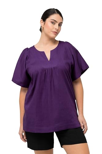 Ulla Popken Damen, Leinenmix, A-Linie, Tunika-Ausschnitt, Halbarm Bluse, Lila, 50-52 Ulla Popken Damen, Leinenmix, A-Linie, Tunika-Ausschnitt, Halbarm Bluse, Lila, 50-52 von Ulla Popken
