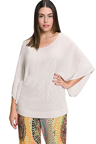 Ulla Popken Damen, Leinenmix, Rundhals, Fledermaus-Halbarm Pullover, graubeige, 50-52 von Ulla Popken