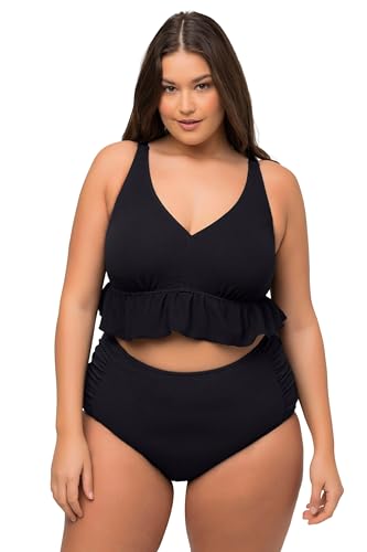 Ulla Popken Damen, Struktur, Rüsche, Softcus, Träger Verstellbar Bikini-Set, Schwarz, 44 von Ulla Popken