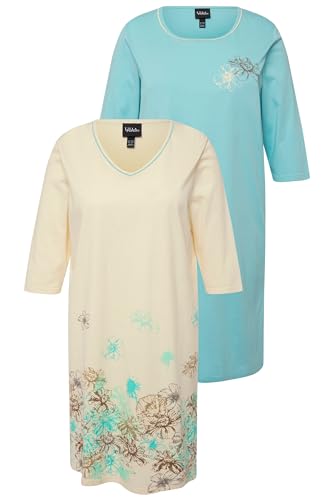 Ulla Popken Damen 2er, Bigshirt, Floral Lines Nachthemd, blau, 46-48 von Ulla Popken