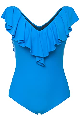 Ulla Popken Damen Badpak, volant, V-hals, softcups Badeanz ge, Pfauenblau, 50 EU von Ulla Popken