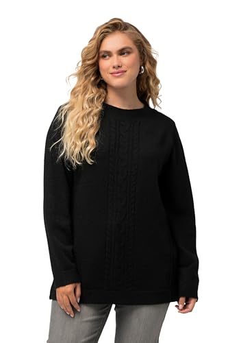 Ulla Popken Damen Cabel Strickpullover mit Mock Kragen Strickjacke, schwarz, 50-52 von Ulla Popken