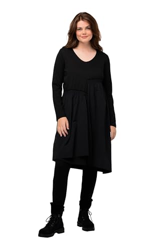 Ulla Popken Damen Flared Dress with Asymetric Woven Part Kleid, schwarz, 46-48 von Ulla Popken