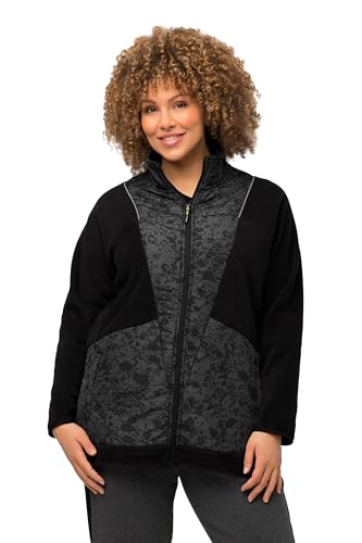 Ulla Popken Damen Fleecejacke mit webpatches Sweatjacke, schwarz, 50-52 von Ulla Popken