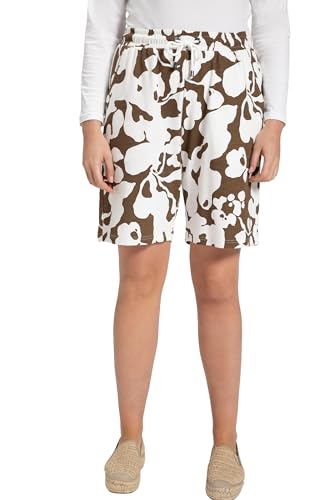 Ulla Popken Damen Jersey-Shorts, floraler Druck, weites Bein, Biobaumwolle Hosen, Goldbraun, 45W / 32L von Ulla Popken