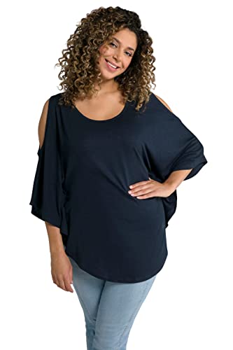 Ulla Popken Damen T-shirt-kimono, A-linie, Cut-outs, Rundhals, 3/4-arm T-Shirt, Marine, 50-52 EU Ulla Popken Damen T-shirt-kimono, A-linie, Cut-outs, Rundhals, 3/4-arm T-Shirt, Marine, 50-52 EU von Ulla Popken