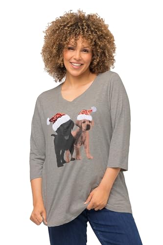 Ulla Popken Damen Longsleeve Christmas Hunde T-Shirts, grau Melange, 46-48 von Ulla Popken