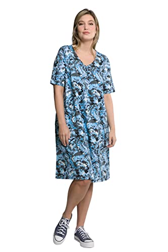 Ulla Popken Damen Midi-jurk, modieuze print, V-hals, halve mouwen Kleid, Schwarz, 46 Große Größen EU von Ulla Popken