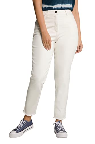 Ulla Popken Damen Mom, Fransensaum, Komfortbund, 5-Pocket-Schnitt Jeans Denim, White Out, 36W / 34L von Ulla Popken