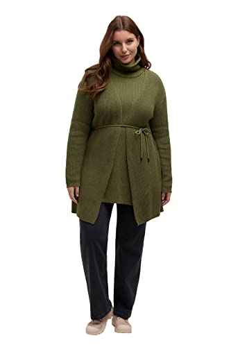 Ulla Popken Damen Open Cardigan in Rib Knit Strickjacken, Moosgrün, 46-48 EU von Ulla Popken