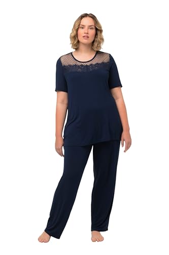 Ulla Popken Damen Pyjama, Viskose, Spitzendetail Schlafanzüge, Nachtblau, 50-52 von Ulla Popken