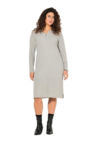 Ulla Popken Damen Rippjersey-midikleid, Zipper, A-Linie, V-Ausschnitt, Langarm Kleid, Hellgrau Mélange, 46-48 EU Ulla Popken Damen Rippjersey-midikleid, Zipper, A-Linie, V-Ausschnitt, Langarm Kleid, Hellgrau Mélange, 46-48 EU von Ulla Popken