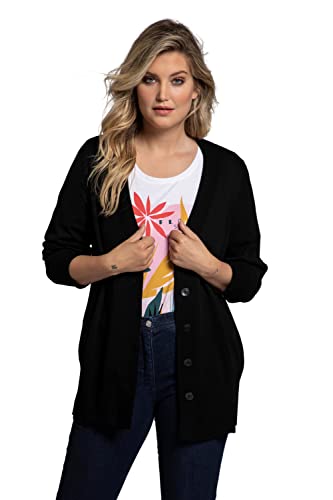Ulla Popken Damen Strickjacke, V-ausschnitt, Knopfleiste, Feinstrick Shirt Tight, Schwarz, 58-60 EU Ulla Popken Damen Strickjacke, V-ausschnitt, Knopfleiste, Feinstrick Shirt Tight, Schwarz, 58-60 EU von Ulla Popken