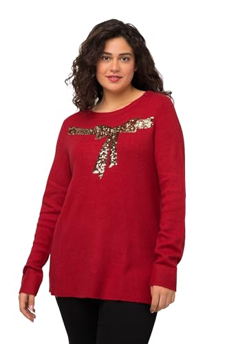 Ulla Popken Damen Strickpullover mit Schleife aus Pailletten Pullover, Salsa, 50-52 von Ulla Popken