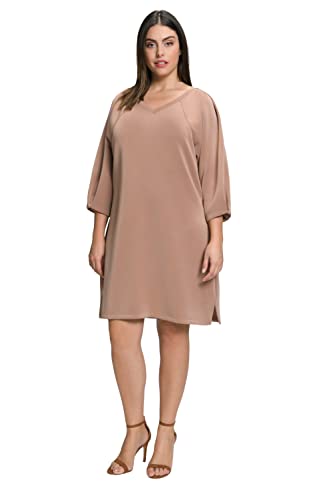 Ulla Popken Damen Sweatkleid, Zierfalten, V-Ausschnitt, 3/4-Arm Kleider, braun, 54-56 von Ulla Popken