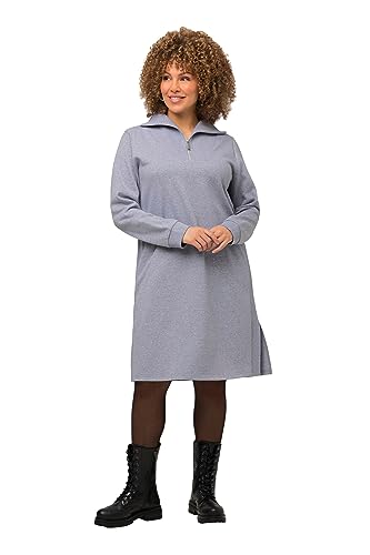 Ulla Popken Damen Sweatkleid mit Troyerkragen Kleider, hellgrau mélange, 46-48 von Ulla Popken