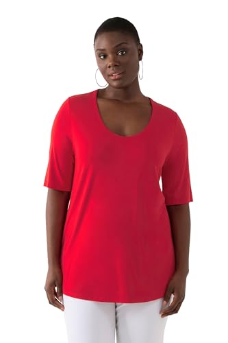 Ulla Popken Damen T-Shirt, vorne doppellagig, V-Ausschnitt, Halbarm, rot, 42/44 Ulla Popken Damen T-Shirt, vorne doppellagig, V-Ausschnitt, Halbarm, rot, 42/44 von Ulla Popken