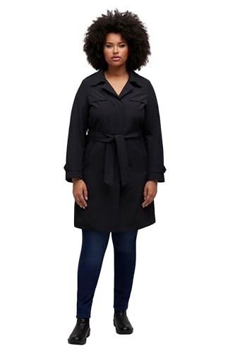 Ulla Popken Damen Trenchcoat, A-Linie, Hemdkragen, Bindegürtel Threnchcoat, Schwarz, 46/48 von Ulla Popken