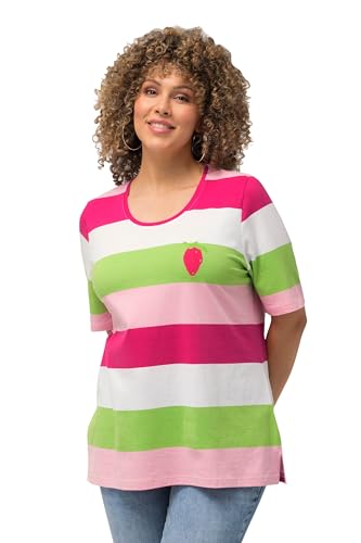 Ulla Popken Damen gestreiftes Stickerei, Classic T-Shirt, Fuchsiapink, 54-56 von Ulla Popken