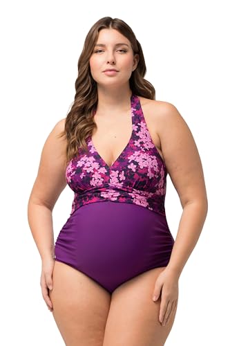 Ulla Popken Damen große Größen Übergrößen Plus Size Bellieva-Badeanzug, Blüten, Umstandsmode, Softcups Brombeere 42 822775825-42 von Ulla Popken