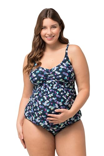 Ulla Popken Damen große Größen Übergrößen Plus Size Bellieva-Tankini, Zweiteiler, Blumenmuster, Raffung, verstellbare Träger schwarz 42 822761100-42 von Ulla Popken