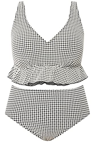 Ulla Popken Damen große Größen Übergrößen Plus Size Bikini, Rüsche, Softcups, Herzausschnitt schwarz 52 814963100-52 von Ulla Popken