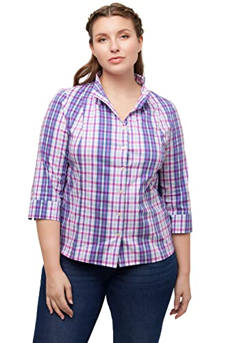 Ulla Popken Damen große Größen Übergrößen Plus Size Bluse, Karo, Slim, Kelchkragen, V-Ausschnitt, 3/4-Arm Dunkles Flieder 54+ 815659826-54+ von Ulla Popken