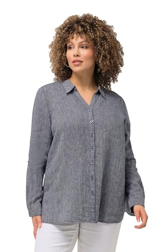 Ulla Popken Damen Leinenbluse Blusen, Marineblau Meliert, 50-52 von Ulla Popken