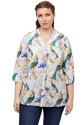 Ulla Popken Damen große Größen Übergrößen Plus Size Bluse, Pfauen, Stehkragen, V-Ausschnitt, 3/4-Arm schneeweiß 46+ 815774200-46+ von Ulla Popken