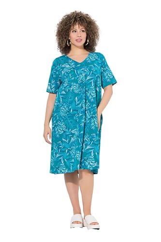 Ulla Popken Damen große Größen Übergrößen Plus Size Jerseykleid, Blätter, A-Linie, V-Ausschnitt, Halabrm Petrol 42+ 838482769-42+ Ulla Popken Damen große Größen Übergrößen Plus Size Jerseykleid, Blätter, A-Linie, V-Ausschnitt, Halabrm Petrol 42+ 838482769-42+ von Ulla Popken