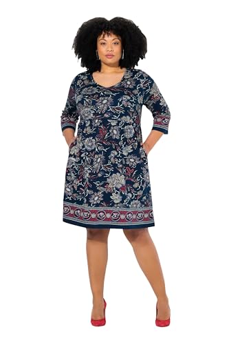 Ulla Popken Damen große Größen Übergrößen Plus Size Jerseykleid, Blüten, A-Linie, V-Ausschnitt, 3/4-Arm Marine 50+ 832836130-50+ Ulla Popken Damen große Größen Übergrößen Plus Size Jerseykleid, Blüten, A-Linie, V-Ausschnitt, 3/4-Arm Marine 50+ 832836130-50+ von Ulla Popken