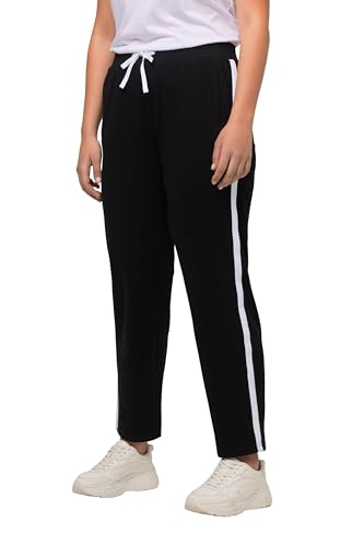 Ulla Popken Damen große Größen Übergrößen Plus Size Jogginghose, Elastikbund, Seitenstreifen schwarz, 46/48 EU von Ulla Popken