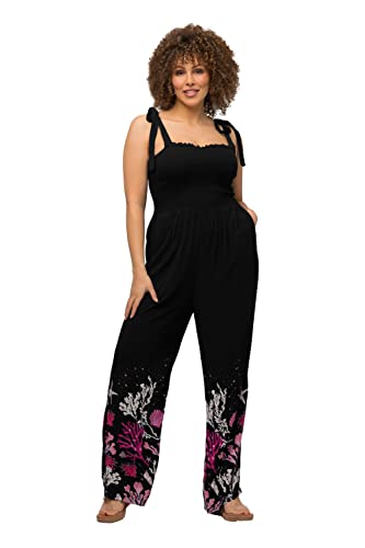 Ulla Popken Damen große Größen Übergrößen Plus Size Jumpsuit, gesmokte Büste, Korallen, Taschen, ärmellos schwarz 58+ 816886100-58+ von Ulla Popken