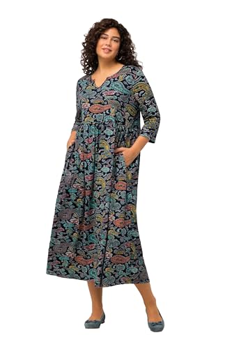 Ulla Popken Damen große Größen Übergrößen Plus Size Kleid, A-Linie, Paisley, Tunika-Ausschnitt, 3/4-Arm Marine 54+ 825305130-54+ von Ulla Popken