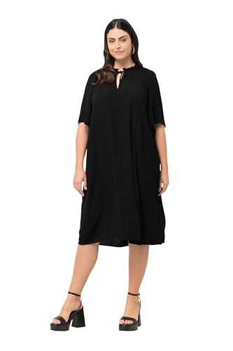 Ulla Popken Damen große Größen Übergrößen Plus Size Kleid, Rüschen, A-Linie, Tunika-Ausschnitt, Halbarm schwarz 46+ 816748100-46+ von Ulla Popken