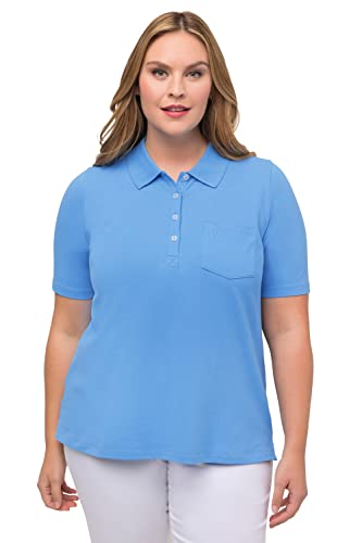 Ulla Popken Damen große Größen Übergrößen Plus Size Poloshirt, Ajour-Rhomben, Polokragen, Halbarm hellblau 50+ 818174725-50+, 50-52, (818174) von Ulla Popken