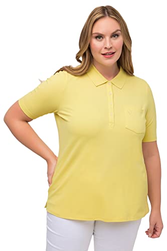 Ulla Popken Damen große Größen Übergrößen Plus Size Poloshirt, Ajour-Rhomben, Polokragen, Halbarm maisgelb 54+ 818174610-54+ von Ulla Popken