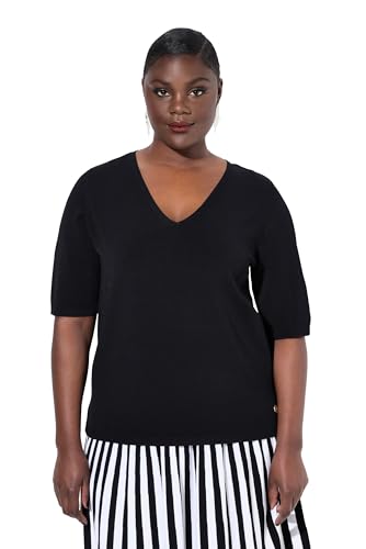Ulla Popken Damen große Größen Übergrößen Plus Size Pullover, elastischer Saum, V-Ausschnitt, Halbarm schwarz 50+ 835260100-50+ Ulla Popken Damen große Größen Übergrößen Plus Size Pullover, elastischer Saum, V-Ausschnitt, Halbarm schwarz 50+ 835260100-50+ von Ulla Popken
