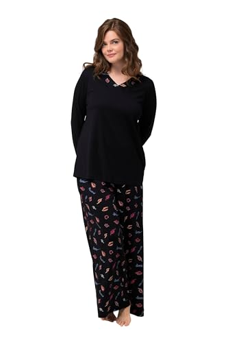 Ulla Popken Damen große Größen Übergrößen Plus Size Pyjama, Kussmund, V-Ausschnitt, Langarm schwarz 42+ 823307100-42+ von Ulla Popken