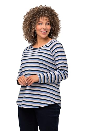 Ulla Popken Damen große Größen Übergrößen Plus Size Shirt, Ringel, A-Linie, Rundhals, Langarm Marine 46+ 823497130-46+ von Ulla Popken