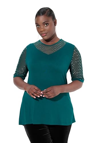 Ulla Popken Damen große Größen Übergrößen Plus Size T-Shirt, Classic Fit, Mesh mit Pailletten, Jersey-Unterlage dunkelgrün 50+ 832806758-50+ Ulla Popken Damen große Größen Übergrößen Plus Size T-Shirt, Classic Fit, Mesh mit Pailletten, Jersey-Unterlage dunkelgrün 50+ 832806758-50+ von Ulla Popken